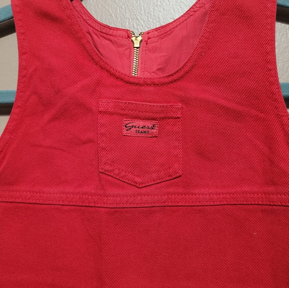 VINTAGE 90s-early 2000s Baby Guess Jean Red Zip Back Dress Size 4Y - Picture 2 of 7